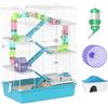PawHut Gabbia per Criceti a 6 Livelli con Tubi, Casetta, Bottiglia d'acqua, Rampe, Ciotola, Piattaforme, 2 Porte e Ruota, Gabbietta per Roditori e Gerbilli, in Metallo, PP e PS, 58x36x81 cm, Azzurro