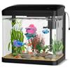 Ambesty Acquario Piccolo in Vetro, Ambesty 15L Completo Acquarios Per Pesci Rossi, Fish Tank Tartarughe D'acqua con Illuminazione a LED e Sistema di Filtraggio, Nero, Principianti Mini Acquario Completo
