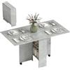 HOMCOM Tavolo da Pranzo Pieghevole, Tavolo Cucina a Ribalta per 6 Persone, Scrivania Richiudibile Salvaspazio con 2 Ripiani Aperti e Ruote a Freno, per Soggiorno, Ufficio, 140x75x74cm, Grigio Cemento