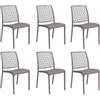 GLOUPIE Set 6 Sedie Ninfa in Polipropilene Taupe,Impilabili, 46x54x80 cm, peso 3,3 kg,Schienale a Forma di Ninfee,Made in italy