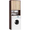 AKORD | Armadio Pensile per Lavatrice | Armadio di trasformazione con 2 ante, 2 Ripiani Aperti | Archivio per bagno | Cassettiera per lavatrice | 64x180x30 cm | Peso 30 kg | Wengé/rovere Sonoma