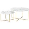 Liink1Ga Set di 2 Tavolino da Divano Salotto Rotondo Impilabili in Marmo Bianco, Tavolo da Letto Tavolino Caffè Tavolini Moderno per Soggiorno/Camera Letto/Balcone/Giardino/Ufficio/80X80CM(Marmo Artificiale)