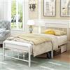 EMODA Struttura Letto in metallo 90 x 190 cm con Testata in Stile Vittoriano, Letto Singolo alto 36cm con Spazio di Stoccaggio Sotto, Struttura robusta, Facile montaggio, Design Silenzioso, Bianco