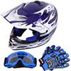 Samger Samger Samger DOT Youth Bambini Off Road Casco da Cross Caschi Dirt Bike ATV Casco da Moto Guanti+ Occhiali (M, Blu)