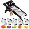 AkitaInk Mandolina Professionale in Acciaio Inox, Affettatrice Manuale con Taglio Regolabile 1-9 mm, Julienne per Verdure, Patate, Carote e Cipolle