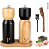 Foyucool Set in Legno Macina Sale e Pepe con Vassoio, Macinapepe Manuale da 15 cm Regolabile, Nucleo in Ceramica, Nero e Naturale