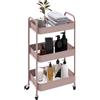 EasyComfort Carrello da Cucina a 3 Livelli con Maniglie e 4 Rotelle, in Acciaio, 45x30.6x79 cm, Rosa
