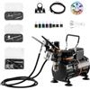 VEVOR Set Aerografo con Compressore d'Aria 1/6 HP, Spruzzatori a Doppia Azione con 3 Ugelli Tubo Flessibile Vernice Acrilica Ventole, Kit Aerografo per Decorazione di Pittura, Modelli