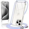 Coiwxmoi Cover per iPhone 15 Pro Max con Cordino 6,7,Trasparente Custodia con Laccio Tracolla Corda Catena Cinghia,Ultra Morbido Silicone TPU Antiurto Case per iPhone 15 Pro Max, Viola