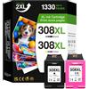 Economink 308XL Cartucce per HP 308 Cartucce di ricambio per HP 308 Original Cartucce per Envy 6120e 6110e 6122e 6132e 6532e 6152e 6520e 6530e 6558e 6130e (2er-Pack)