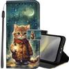 Lonrapa Cover per Samsung Galaxy A12 / M12 Custodia in PU Pelle Portafoglio per Galaxy A12 / Galaxy M12 Fiori Colorati Motivo a Libro Flip Caso con Magnetica TPU Antiurto Protettiva Cover - Gatto