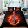 Loussiesd Set di biancheria da letto per chitarra per ragazzi e ragazzi, con motivo musicale rosso, per chitarra elettrica, copriletto, decorazione per camera da letto, 2 pezzi
