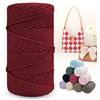 LEREATI Cordino per Borse Uncinetto, Corda Macrame 4mm x 150m Filo Macrame Corda in Poliestere, Fettuccia per Borse a Uncinetto Arazzo da Parete Maglieria Decorazioni Fai da Te (Rosso Vino)