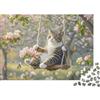 JWNDFKPVXZGL Gatto su Altalena Puzzle 1000 Pezzi Carta Puzzle per Adulti Giardino Fiorito Famiglia Rilassamento 38x26cm/1000pcs