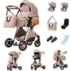 YAZOCO Passeggino 3 in 1, Trio, Passeggino Canne, Con Seggiolino Accessori,Adattatori universali, 4 ruote con ammortizzatori, navicella (3 in 1 LV9 Cachi)