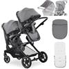 hauck Passeggino Gemellare Atlantic Twin dalla Nascita - 2 Navicelle Trasformabili in Sedute Reversibili Reclinabili | Accessori inclusi Zanzariera e Parasole UV50+ - Grigio Melange