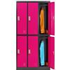 Jan Nowak Armadietto spogliatoio Armadio metallico con 6 Scomparti Fessure di ventilazione Rivestimento in polvere 185 cm x 90 cm x 45 cm (Antracite-Rosa)
