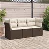 Vidaxl Set Divano da Giardino 3 pz con Cuscini Marrone in Polyrattan