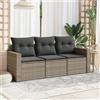 Vidaxl Set Divani da Giardino 3 pz con Cuscini Grigio in Polyrattan