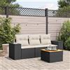 Vidaxl Set Divani da Giardino 4 pz con Cuscini Nero in Polyrattan