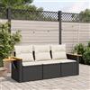 Vidaxl Set Divani da Giardino 3 pz con Cuscini in Polyrattan Nero
