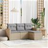 Vidaxl Set Divano da Giardino 4 pz con Cuscini Beige Misto Polyrattan