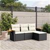 Vidaxl Set Divani da Giardino 4 pz con Cuscini Nero in Polyrattan