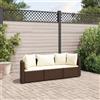 Vidaxl Set Divano da Giardino 3 pz con Cuscini Marrone in Polyrattan
