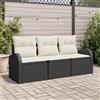 Vidaxl Set Divano da Giardino 3 pz Nero e bianco Poly Rattan