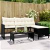 Vidaxl Divano da Giardino con Tavolo e Cuscini a L Nero in Polyrattan