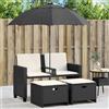Vidaxl Divano Giardino 2 Posti Ombrellone e Sgabelli Nero Polyrattan