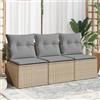 Vidaxl Divano da Giardino con Cuscini a 3 Posti Beige in Polyrattan
