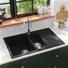 Vidaxl Lavello da Cucina in Granito Vasca Doppia Nero