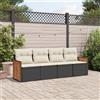 Vidaxl Set Divani da Giardino 4 pz con Cuscini Nero in Polyrattan