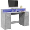 Vidaxl Scrivania con Luci LED Grigio Cemento 140x55x91 cm Multistrato