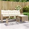 Vidaxl Divano da Giardino con Tavolo e Cuscini a L Beige in Polyrattan