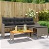 Vidaxl Divano da Giardino con Tavolo e Cuscini a L Grigio Polyrattan