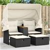 Vidaxl Divano Giardino 2 Posti Baldacchino e Sgabelli Nero Polyrattan