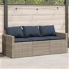 Vidaxl Divano da Giardino con Cuscini 3 Posti Grigio in Polyrattan