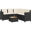 Vidaxl Divano da Giardino con Tavolo e Cuscini a L Nero in Polyrattan