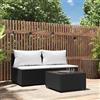 Vidaxl Set Divani da Giardino 3 pz con Cuscini Nero in Polyrattan