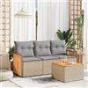 Vidaxl Set Divano da Giardino 4 pz con Cuscini Beige in Polyrattan