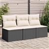 Vidaxl Divano da Giardino a 3 Posti con Cuscini Nero in Polyrattan