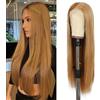 Sapphirewigs Parrucca lunga e liscia 13x6 Giallo-marrone Lace Front per donna Capelli sintetici 150% densità Per feste o uso quotidiano Natale 66 cm