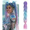 Benehair Extension Per Treccine Africane 60 cm Treccia Capelli Extension Colorate Jumbo Treccia Finta Capelli Fibra Sintetica Extensions per Treccine Lilla-Azzurro cielo-Rosa