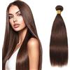 Salharer Ciocche di capelli veri da cucire, ciocche di capelli umani lisci a doppia trama, ciocche singole, capelli Remy, colore #4 marrone cioccolato, da donna, 50,8 cm