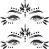 Rhsemi 2 adesivi per tatuaggi,nero, con pietre glitterate, per il viso, feste, Halloween, Natale, compleanno, trucco
