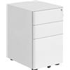 Cassettiera Da Ufficio 3 Cassetti In Acciaio Con Serratura E Rotelle, 39x48x59cm, Bianco