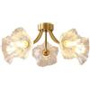 NHPJFDC Lampada da soffitto vintage a 3 luci in vetro e rame, con fiore di loto, vicino al soffitto, lampadario Sputnik in ottone, illuminazione moderna di metà secolo per camera da letto, soggiorno, sala da