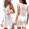 TYXHXTF Abito Spiaggia Lungo Uncinetto, Vestito da Spiaggia Elegante e Traforato, Costumi Interi da Bagno per Donna, Costume Bagno Bikini in Crochet con Pizzo Aperto, Bikini Cover up Camicetta Maglia